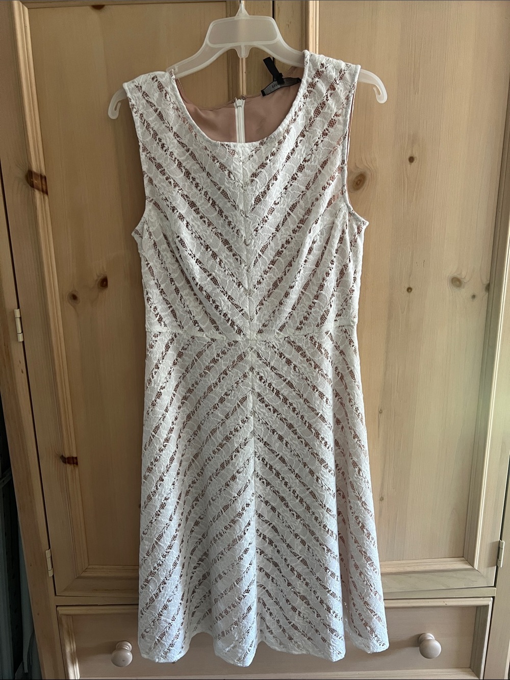 BCBGMaxAzria White Lace Fit-and-Flare Dress with Nude Lining